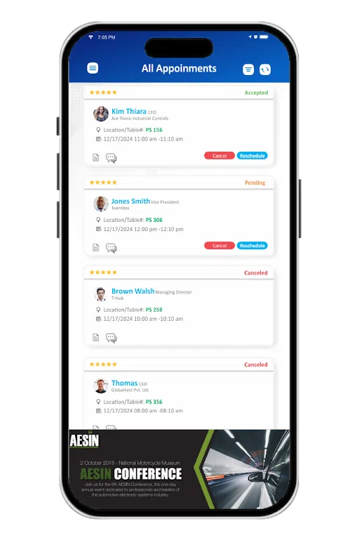 Eventdex appointments screen