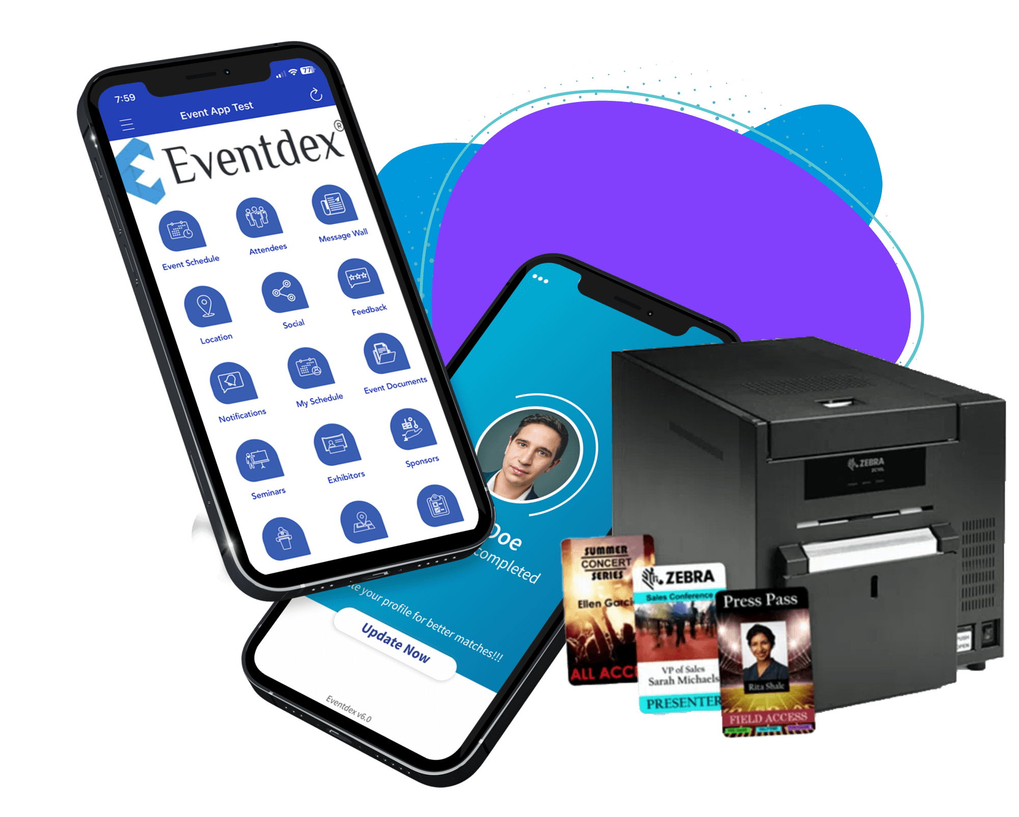 The Eventdex event app, badge printer and check-in kiosk