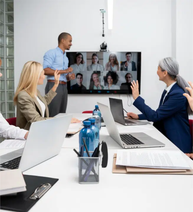 A speaker presenting remotely